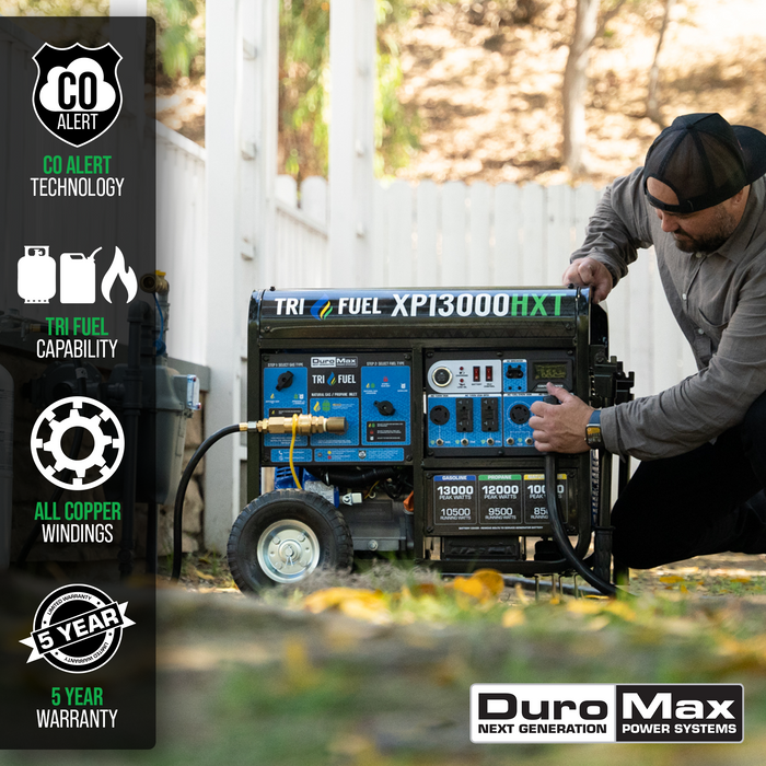 DuroMax XP13000HXT 13,000 Watt Electric Start Tri-Fuel Portable Generator w/ CO Alert