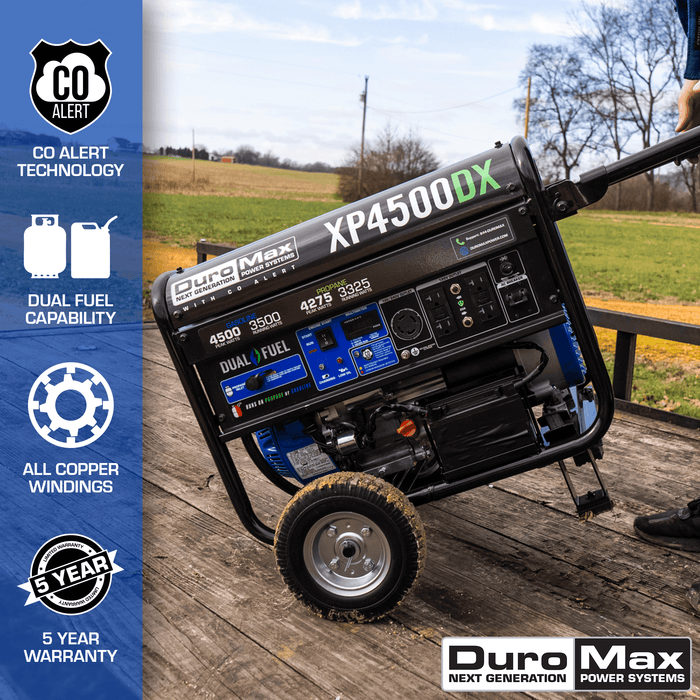 DuroMax XP4500DX 4,500 Watt Dual Fuel Gas Propane Portable Generator w/ CO Alert