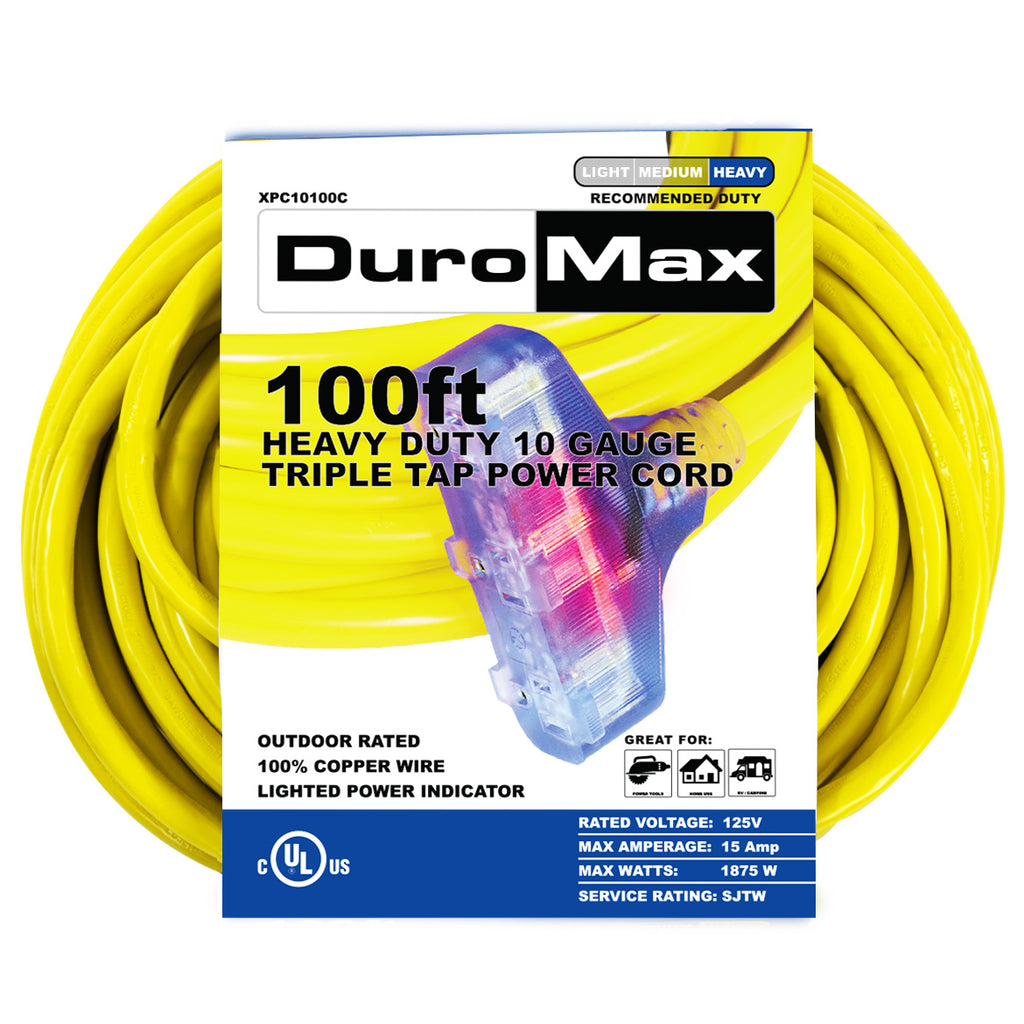 DuroMax XPC10100C 100-Foot 10 Gauge Triple Tap Extension Power